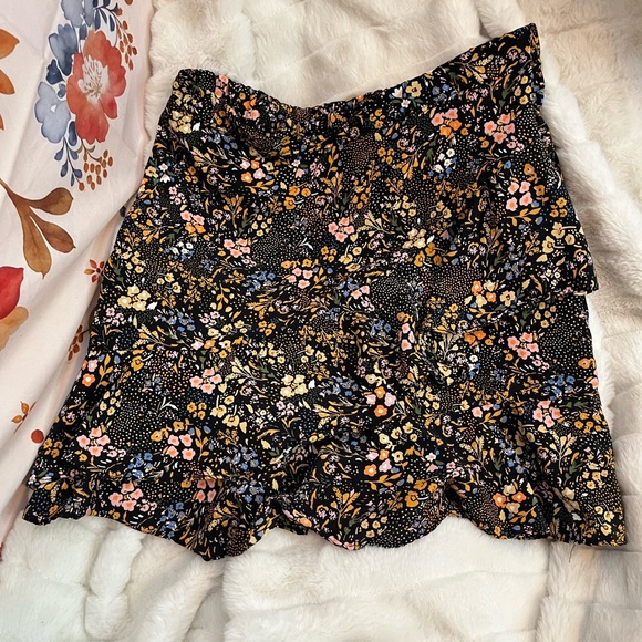 Altar’d State M Dark Floral Blue Orange Preppy Elastic Pull On Mini Skirt Spring - Picture 8 of 8